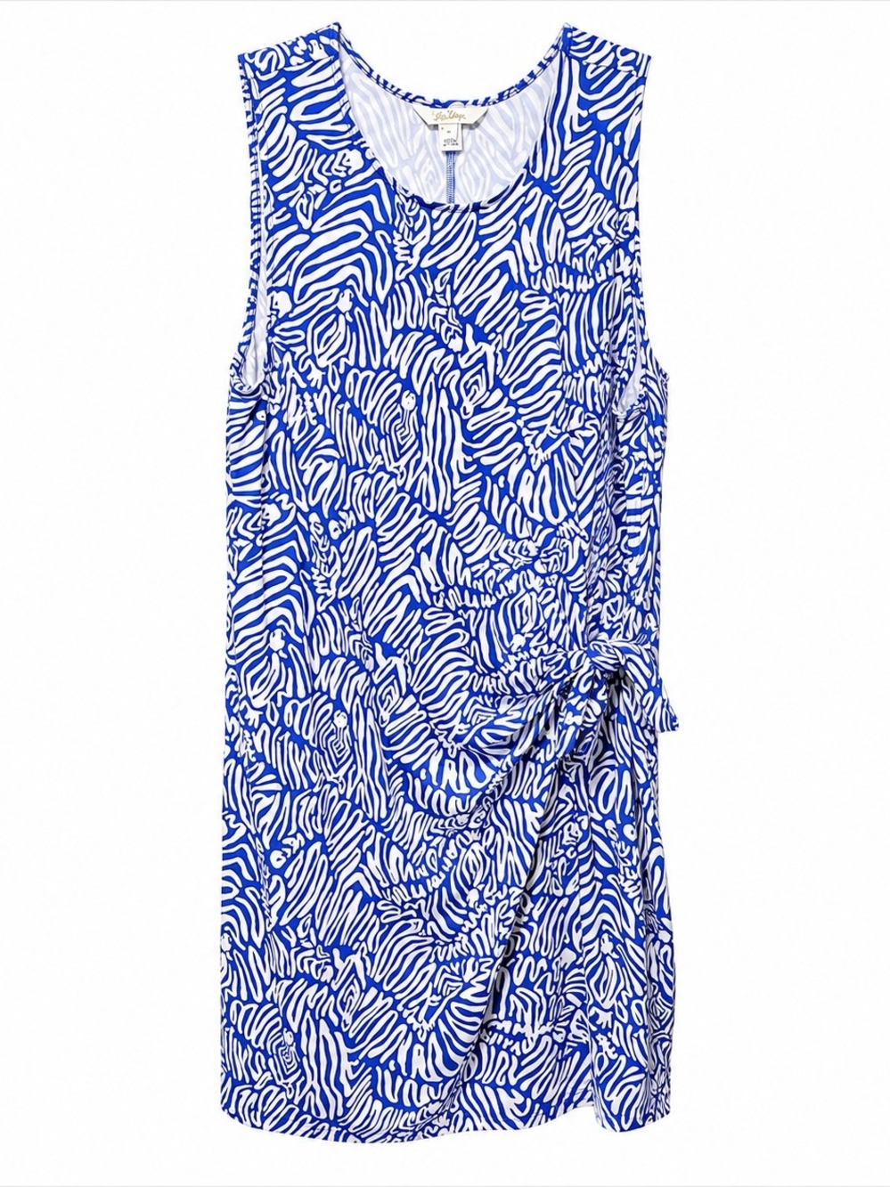 Lilly Pulitzer Blue White Zebra Print Faux Wrap Side Tie Dress XL - Picture 2 of 10